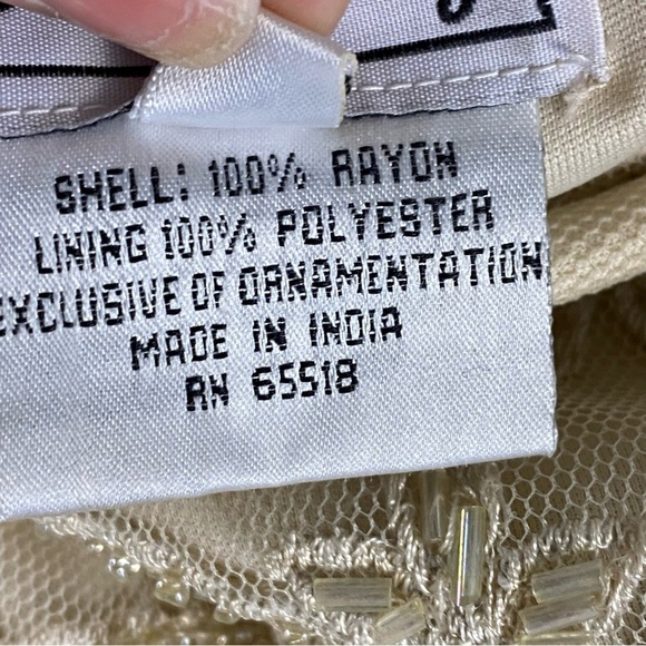 Vintage Stenay Maxi Dress 10 Cream Sheer Beaded Fairy Y2K Rayon Evening Gown - Picture 7 of 13